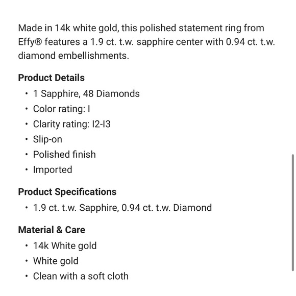 Effy 1.9 ct t.w Sapphire 0.94 ct t.w Diamond Ring 14k White Gold - Picture 6 of 9